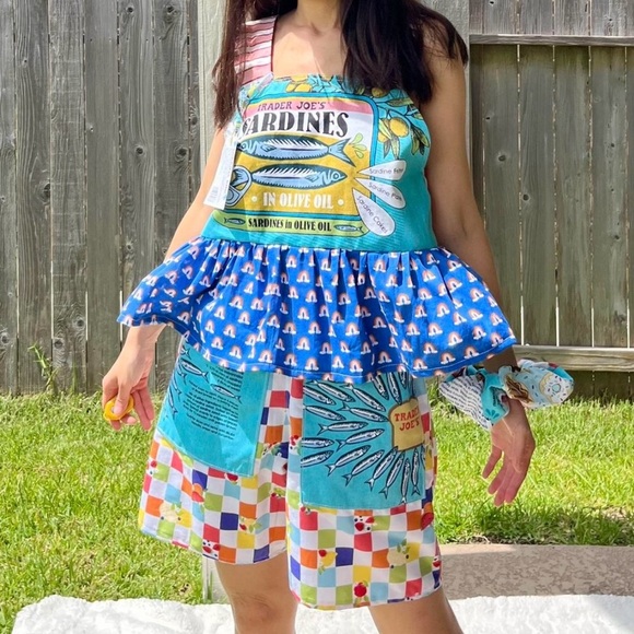 Handmade Top&Shorts Set | Trader Joe’s SKU 06226 Sardine Fish/Big Pockets - Picture 2 of 8
